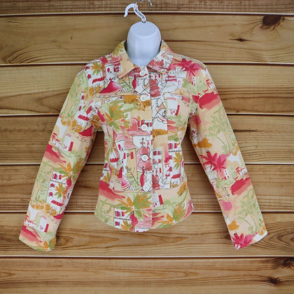Lemon Grass Blazer Jacket Womens Size L Multicolor Patterned Button Up Collared